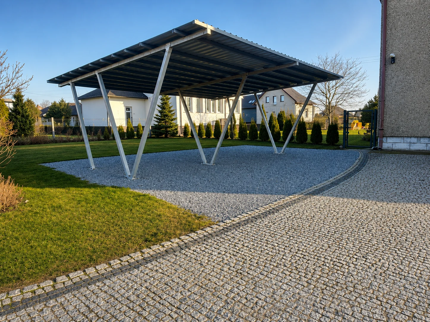 Carport stalowy na wymiar przy domu Śląsk Wodzisław Śląski Rybnik